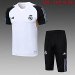 Real Madrid 23-24 White Short Sleeve Training Set with 3/4 Pants