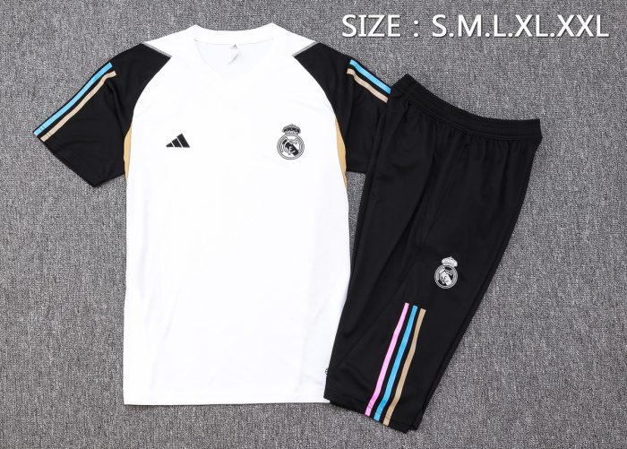 Real Madrid 23-24 White Short Sleeve Training Set with 3/4 Pants - 图片 2