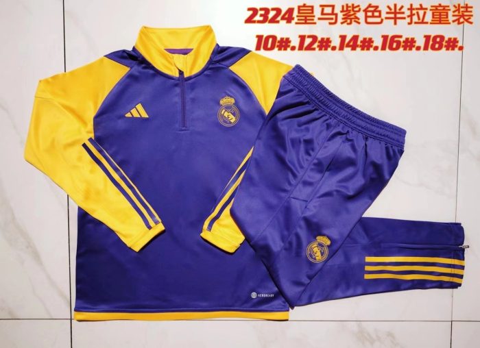 Real Madrid 23-24 Kids Purple Half-Zip Jacket - 图片 3