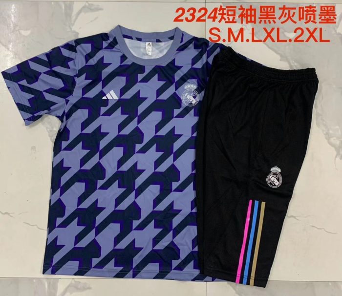Real Madrid 23-24 Black Grey Splatter Short Sleeve Training Set - 图片 9