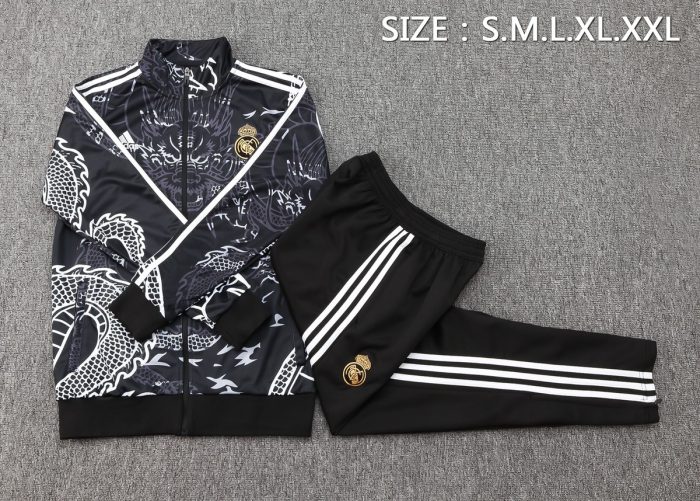 Real Madrid 23/24 Black Dragon Print Long Zip Jacket - 图片 2