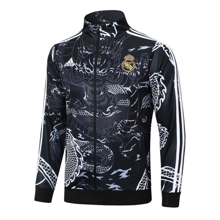 Real Madrid 23/24 Black Dragon Print Long Zip Jacket - 图片 8