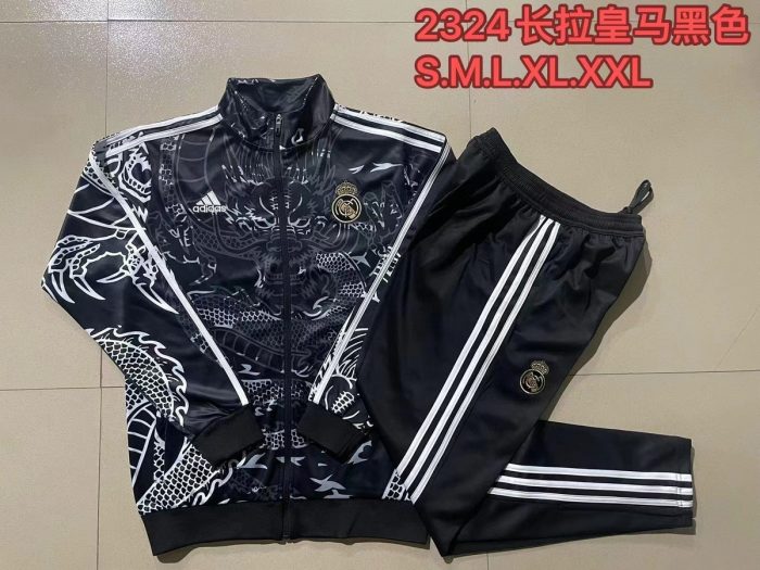 Real Madrid 23/24 Black Dragon Print Long Zip Jacket - 图片 9