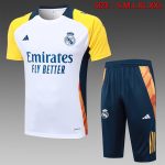 Real Madrid 24-25 White Short Sleeve Training Set with 3/4 Pants