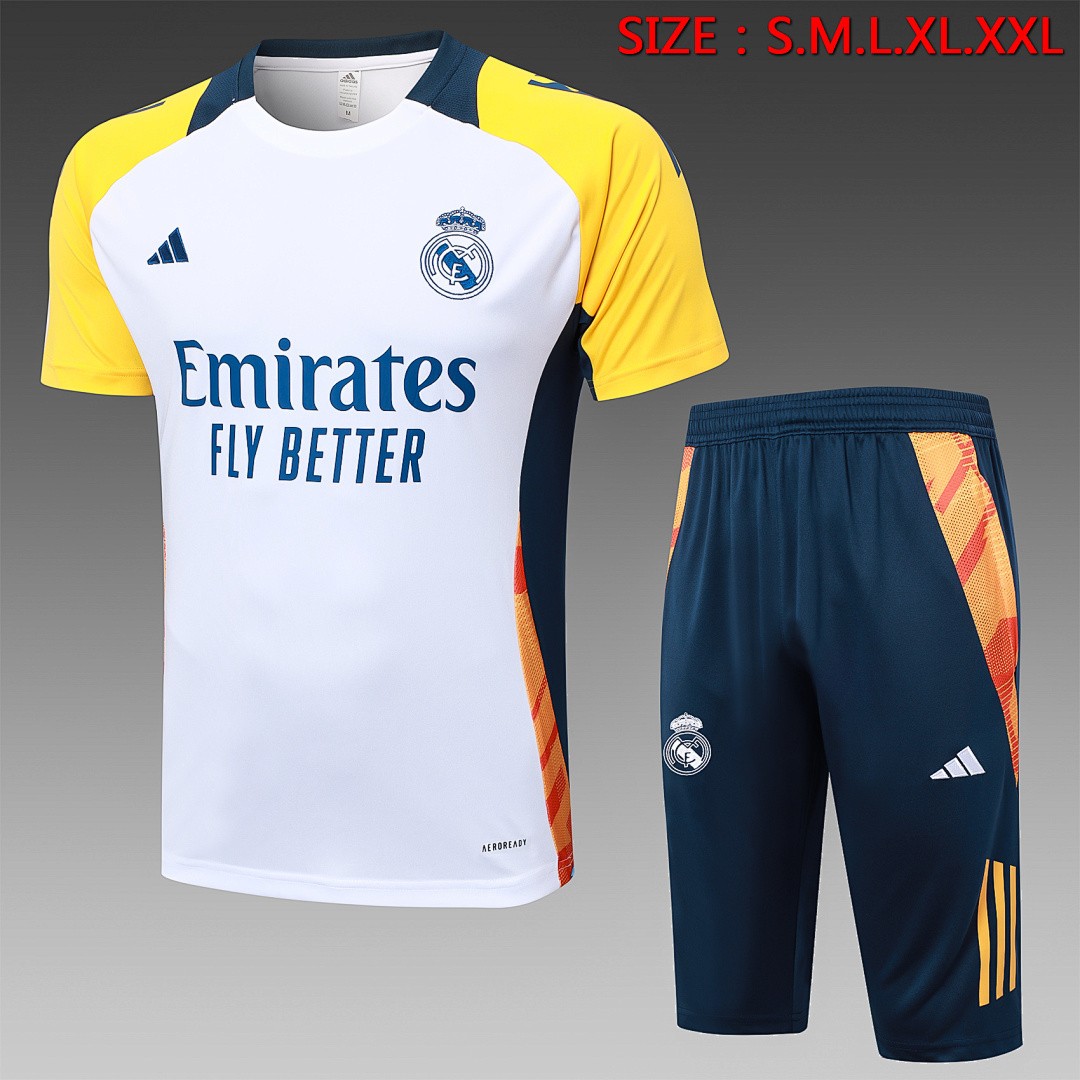JER-5299_1 Real Madrid 24-25 White Short Sleeve Training Set with 3/4 Pants - 图片 1