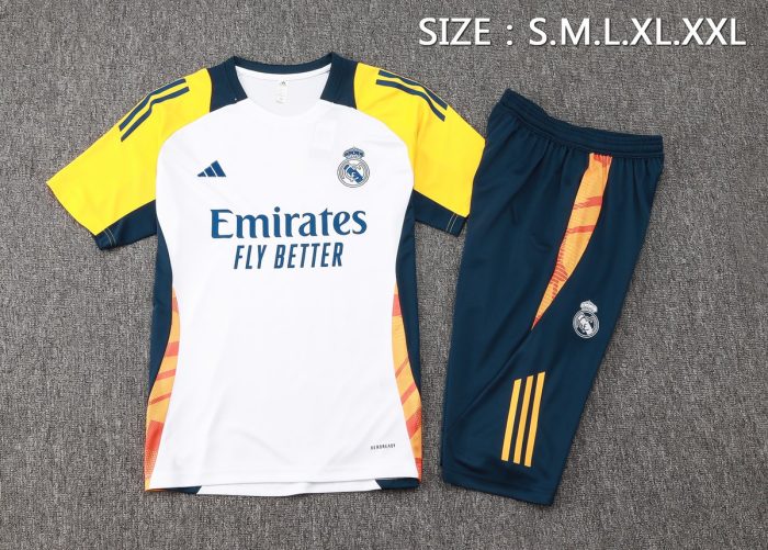 Real Madrid 24-25 White Short Sleeve Training Set with 3/4 Pants - 图片 2