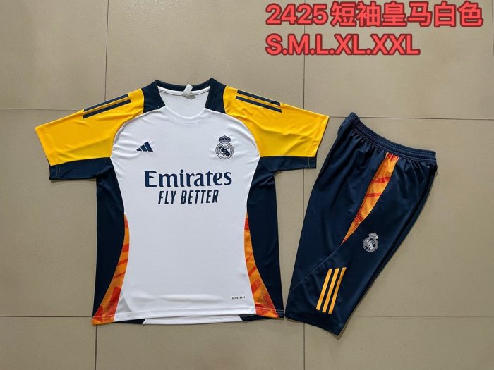 Real Madrid 24-25 White Short Sleeve Training Set with 3/4 Pants - 图片 9