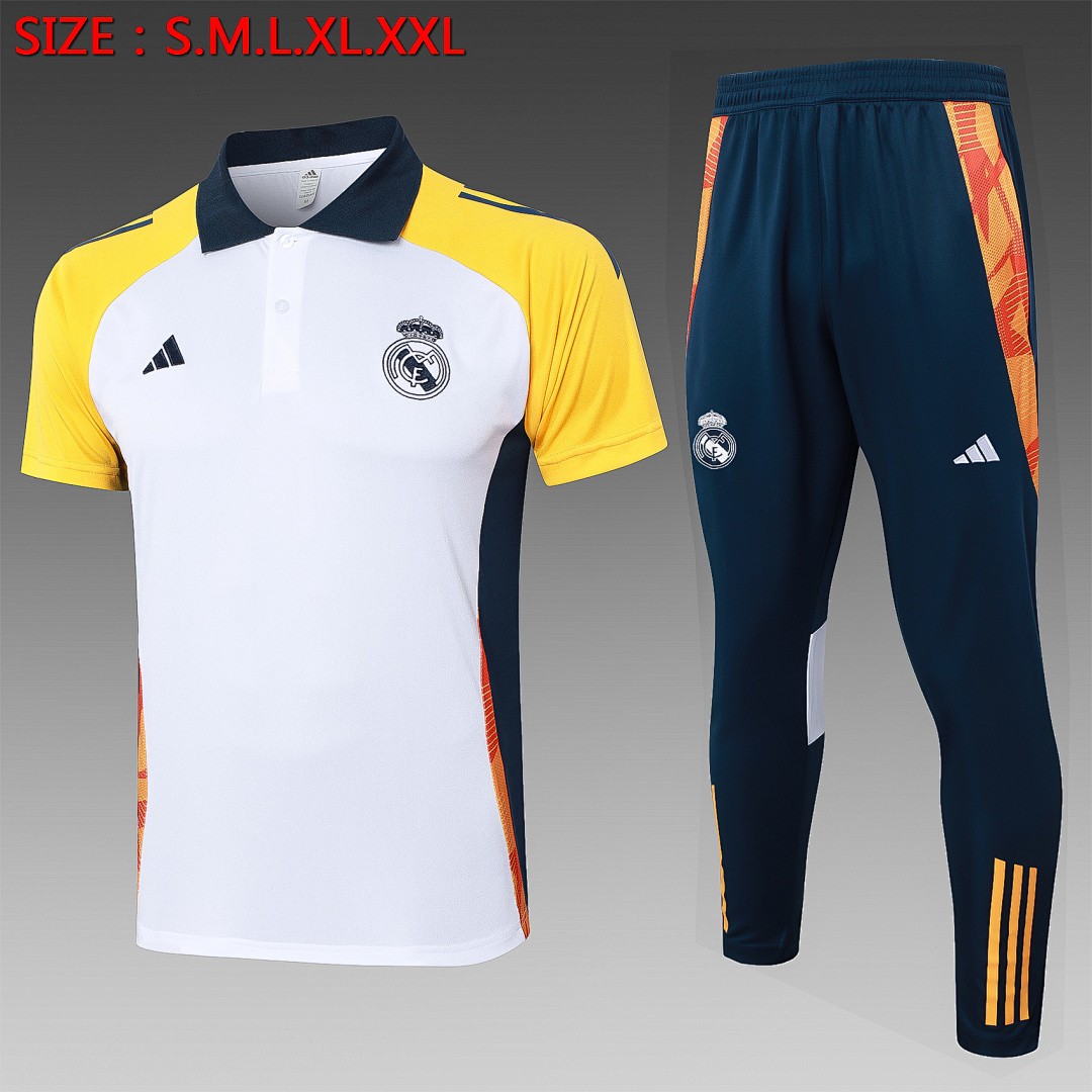 JER-5300_1 Real Madrid 24-25 White Polo Shirt with Yellow Sleeves - 图片 1