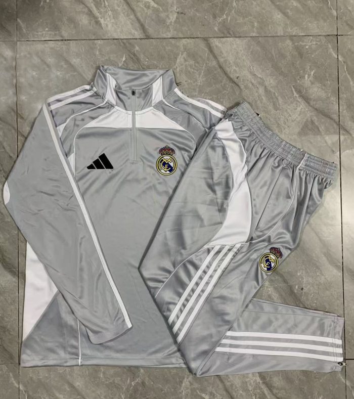 Real Madrid Gray and White Kids' Half-Zip Jacket - 图片 4