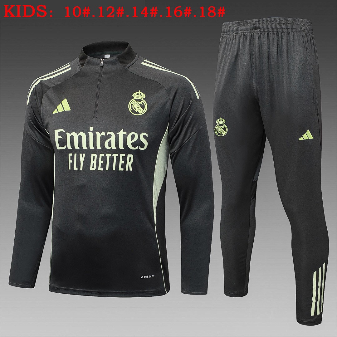 JER-5304_1 Real Madrid Grey Green Kids' Half-Zip Jacket - 图片 1