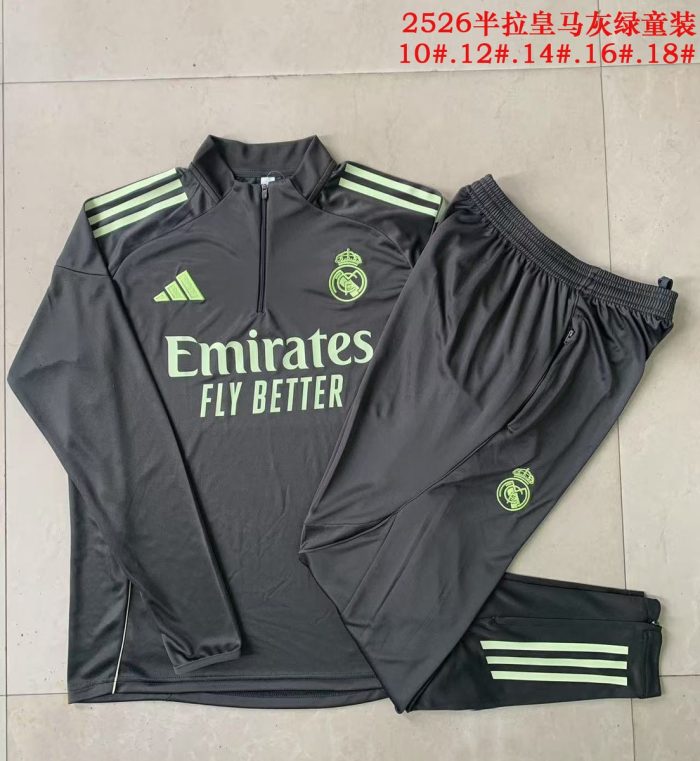 Real Madrid Grey Green Kids' Half-Zip Jacket - 图片 3