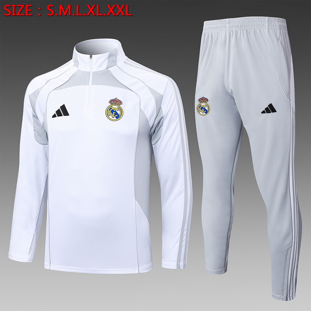 JER-5305_1 Real Madrid 25/26 Half-Zip Jacket White Grey - 图片 1