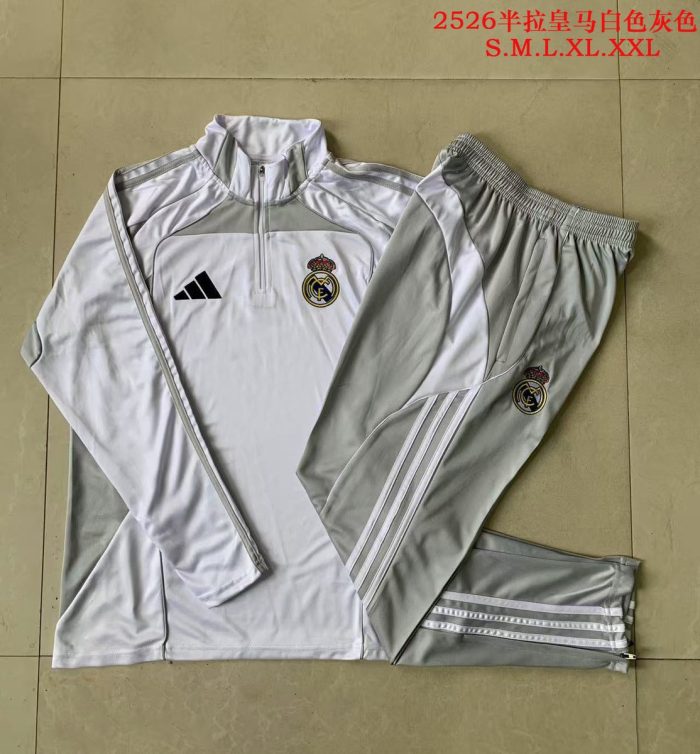 Real Madrid 25/26 Half-Zip Jacket White Grey - 图片 9