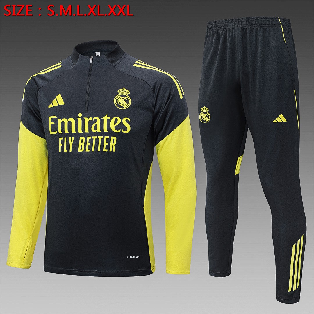 JER-5309_1 Real Madrid 2526 Half-Zip Jacket Dark Gray with Yellow Sleeves - 图片 1
