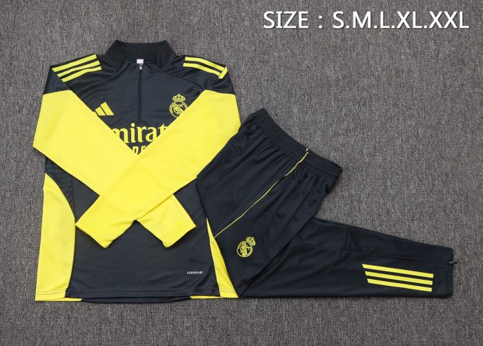 Real Madrid 2526 Half-Zip Jacket Dark Gray with Yellow Sleeves - 图片 2