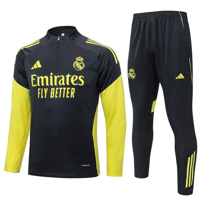 Real Madrid 2526 Half-Zip Jacket Dark Gray with Yellow Sleeves - 图片 8