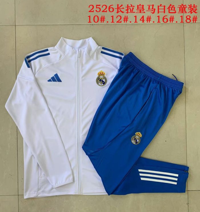 Real Madrid White (Lake Blue Trim) Long Zipper Jacket - 图片 3