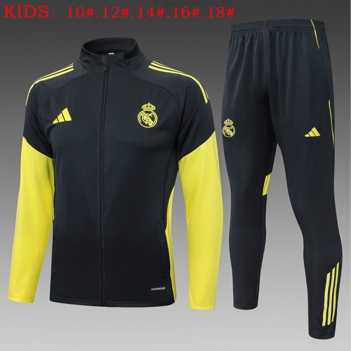 Real Madrid Children's Long Sleeve Training Jacket - Dark Grey with Yellow Sleeves - 图片 2