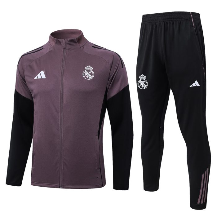 Real Madrid Grey Purple Long Zipper Jacket - 图片 7