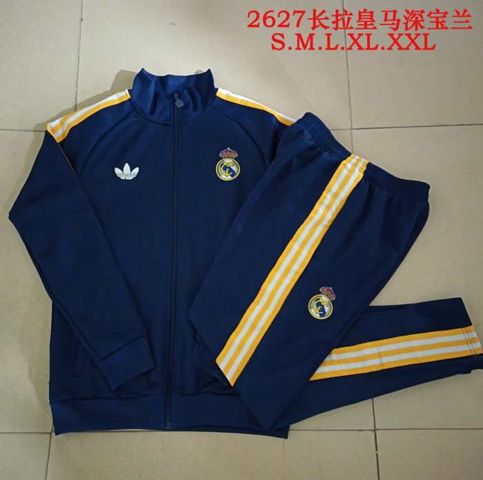 Real Madrid Long Zipper Jacket Dark Blue - 图片 2