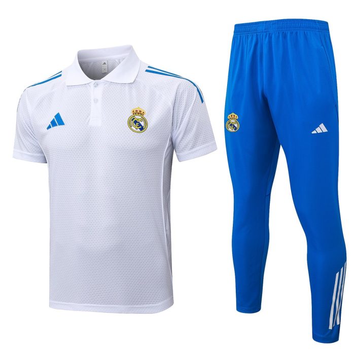 Real Madrid White Polo Shirt with Blue Trim - 图片 8