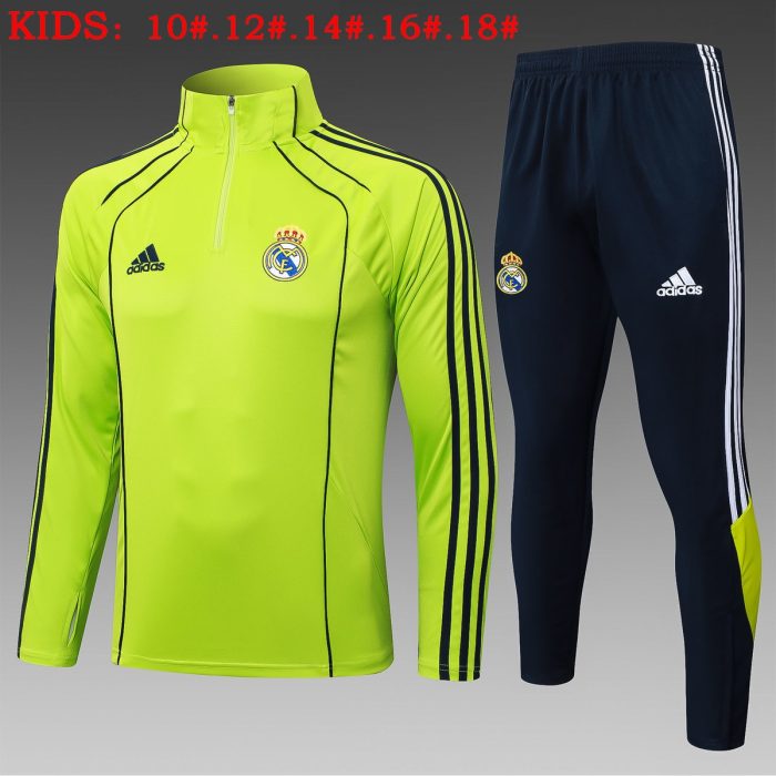 Real Madrid Retro Edition Kids' Half-Zip Jacket in Grass Green - 图片 2