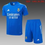 Real Madrid Short Sleeve Training Suit in Lake Blue with White Trim
