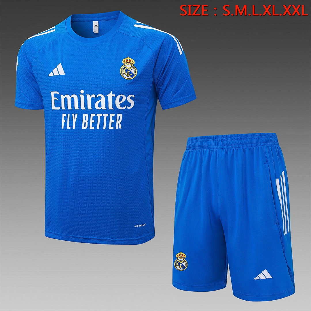 JER-5324_1 Real Madrid Short Sleeve Training Suit in Lake Blue with White Trim - 图片 1