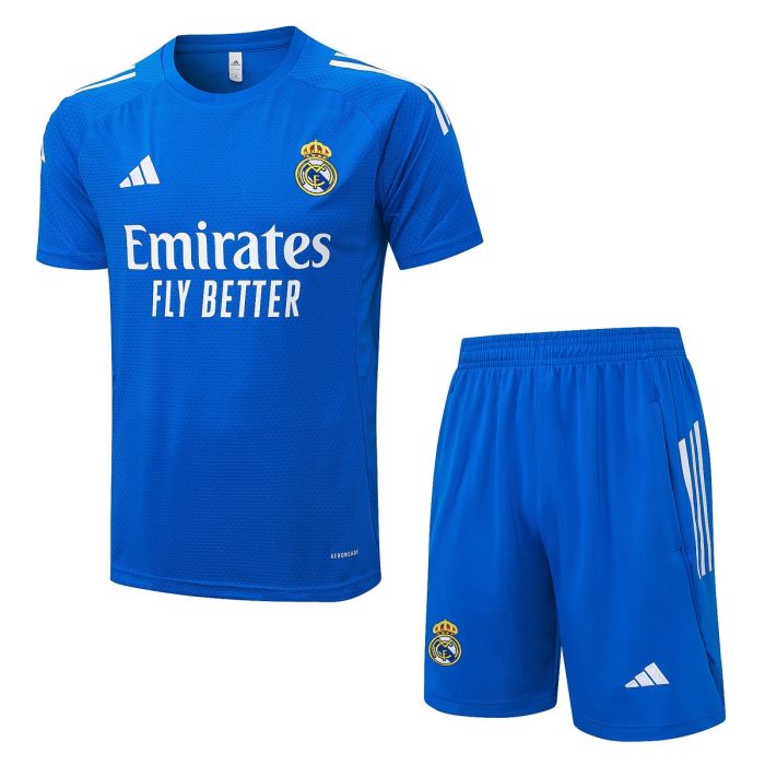Real Madrid Short Sleeve Training Suit in Lake Blue with White Trim - 图片 8