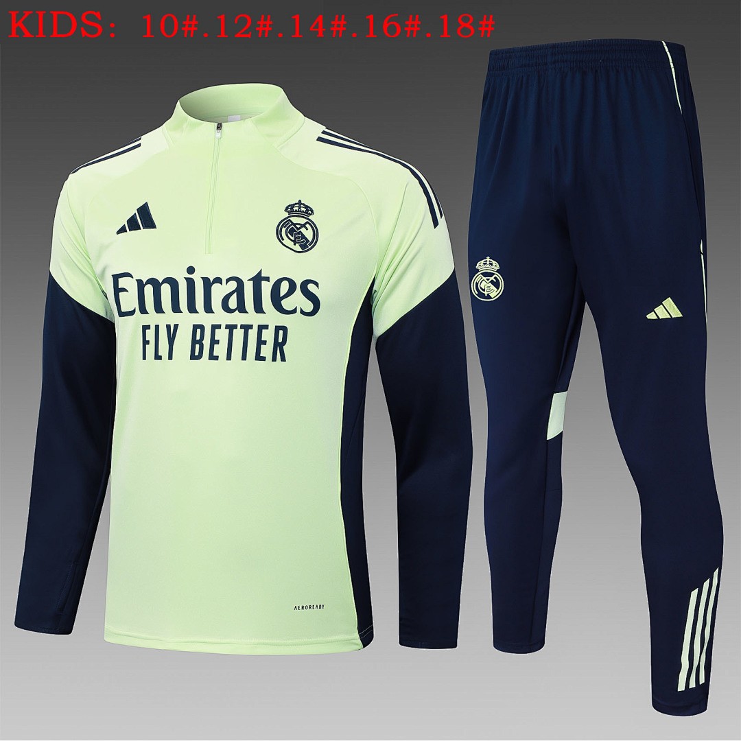 JER-5325_1 Real Madrid Light Green Kids' Half-Zip Jacket - 图片 1