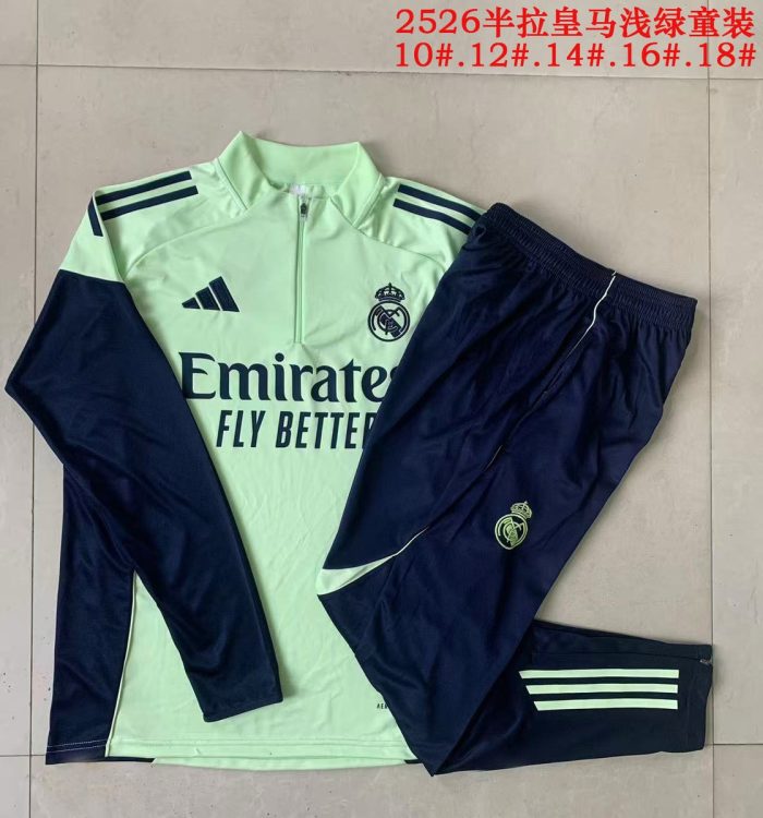 Real Madrid Light Green Kids' Half-Zip Jacket - 图片 3
