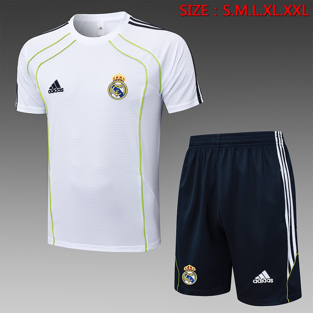 JER-5328_1 Real Madrid White Short Sleeve Training Suit with Green Trim - 图片 1