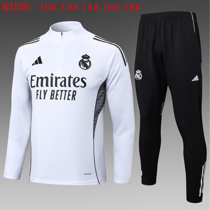 Real Madrid White Kids' Half-Zip Jacket - 图片 2