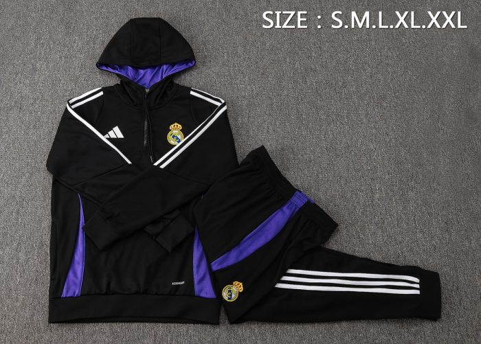 Real Madrid 24-25 Half-Zip Hoodie Black - 图片 2