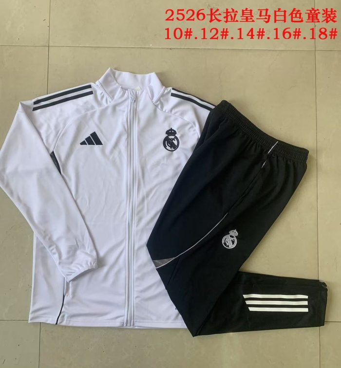 Real Madrid White Children's Long Zipper Jacket - 图片 3