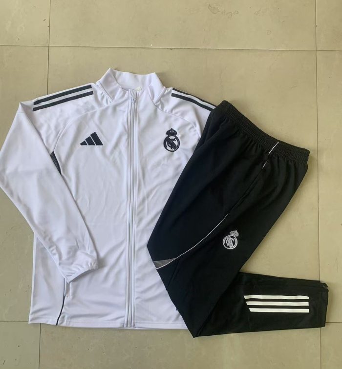Real Madrid White Children's Long Zipper Jacket - 图片 4