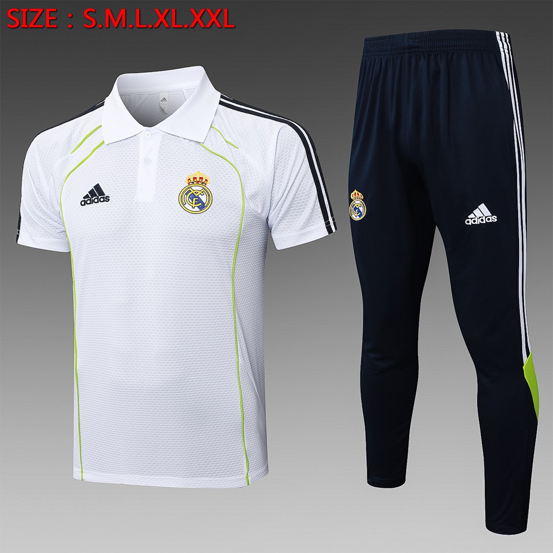 JER-5333_1 Real Madrid White Retro Polo (Green Trim) - 图片 1