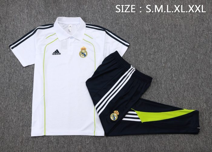 Real Madrid White Retro Polo (Green Trim) - 图片 2