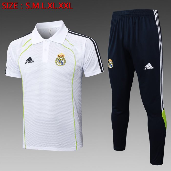 Real Madrid White Retro Polo (Green Trim) - 图片 8