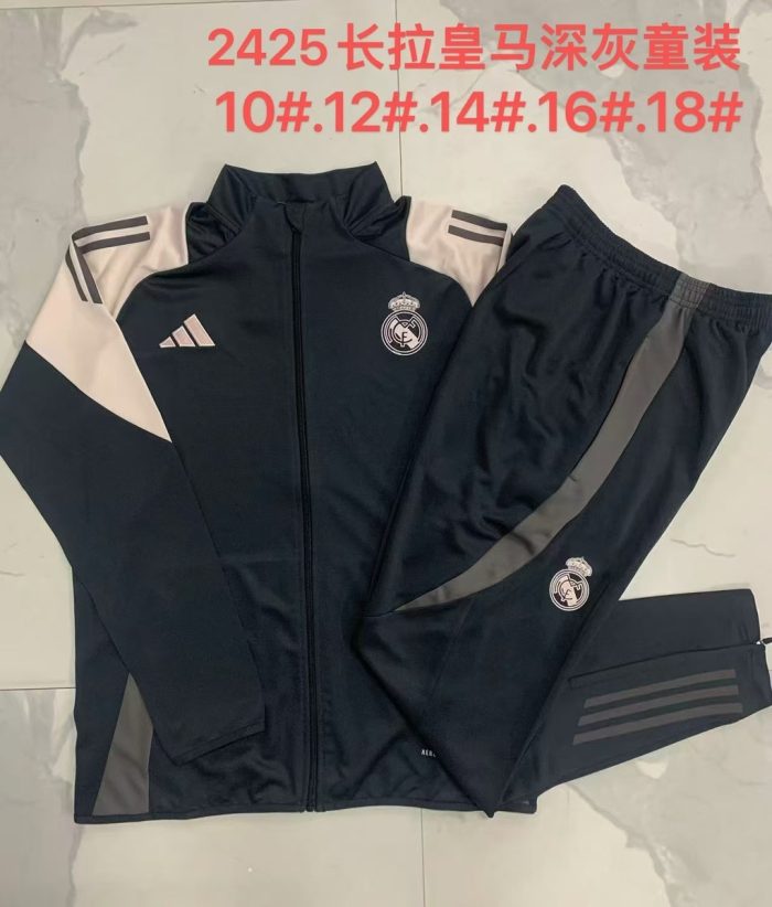 Real Madrid 24/25 Grey Kids Long Zipper Jacket - 图片 3