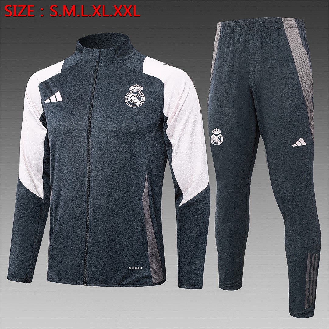 JER-5335_1 Real Madrid 24-25 Grey Long Zip Jacket - 图片 1