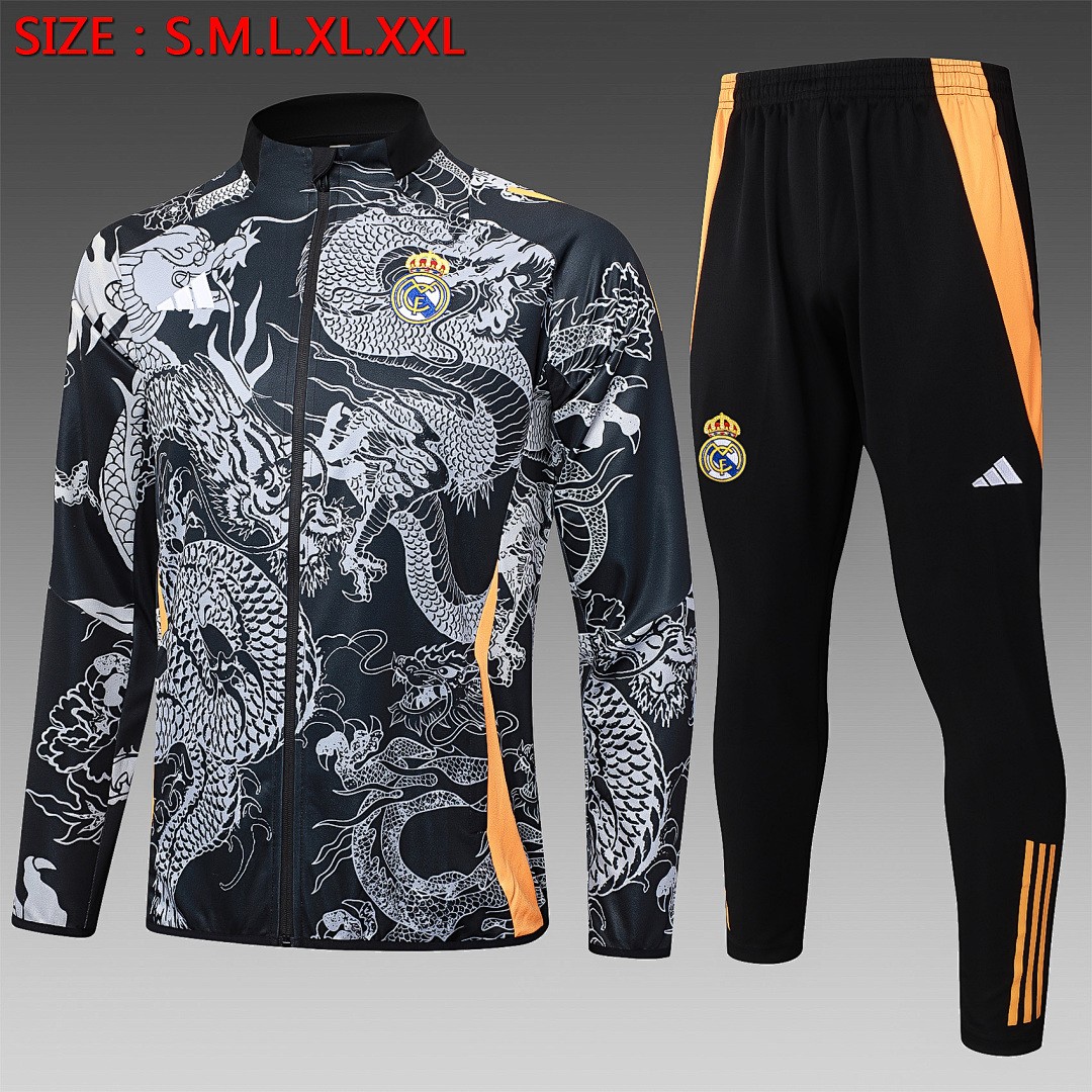 JER-5336_1 Real Madrid 24/25 Black (Ink Dragon) Long Zipper Jacket - 图片 1