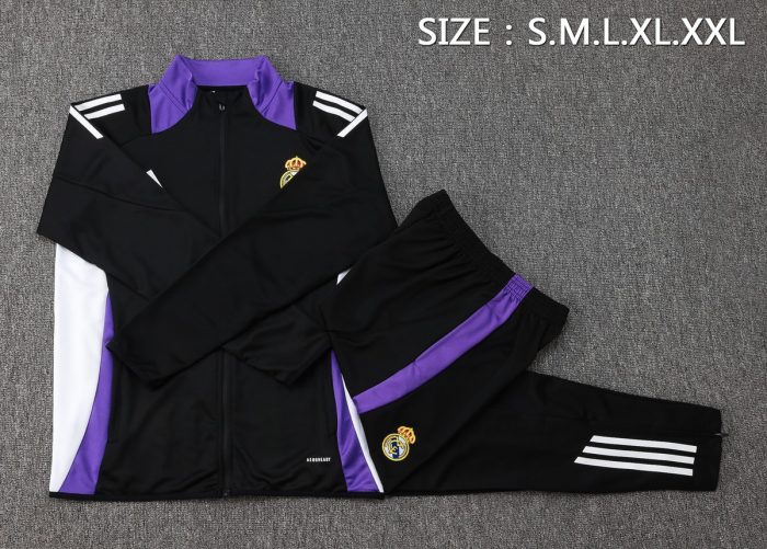 Real Madrid 24/25 Black Long Zip Jacket with Purple Collar - 图片 2