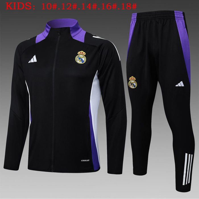 Real Madrid 24/25 Black Long Zip Jacket with Purple Collar Kids - 图片 2