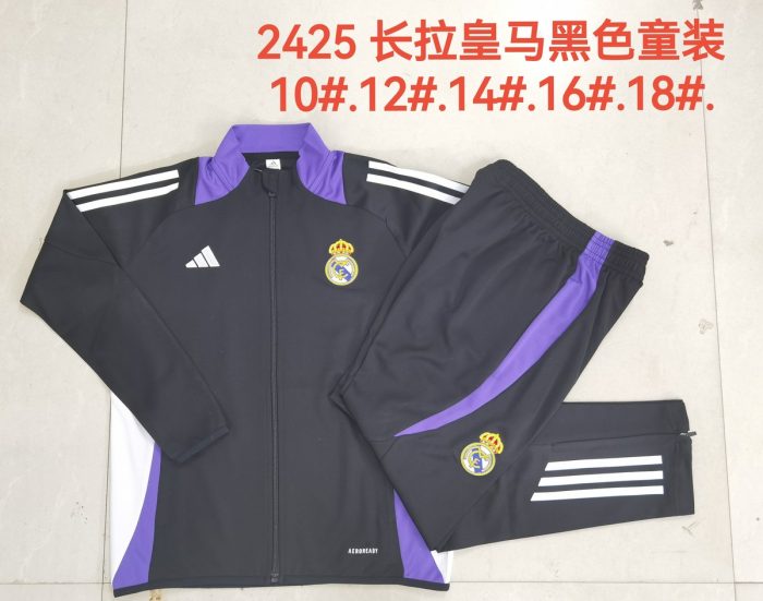 Real Madrid 24/25 Black Long Zip Jacket with Purple Collar Kids - 图片 4