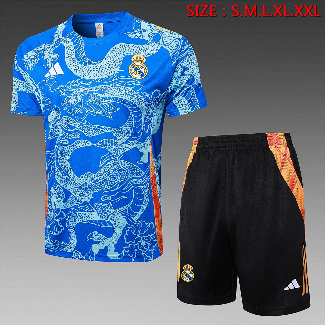 JER-5340_1 Real Madrid 24-25 Light Blue (Spray Ink Dragon) Short Sleeve Training Suit - 图片 1