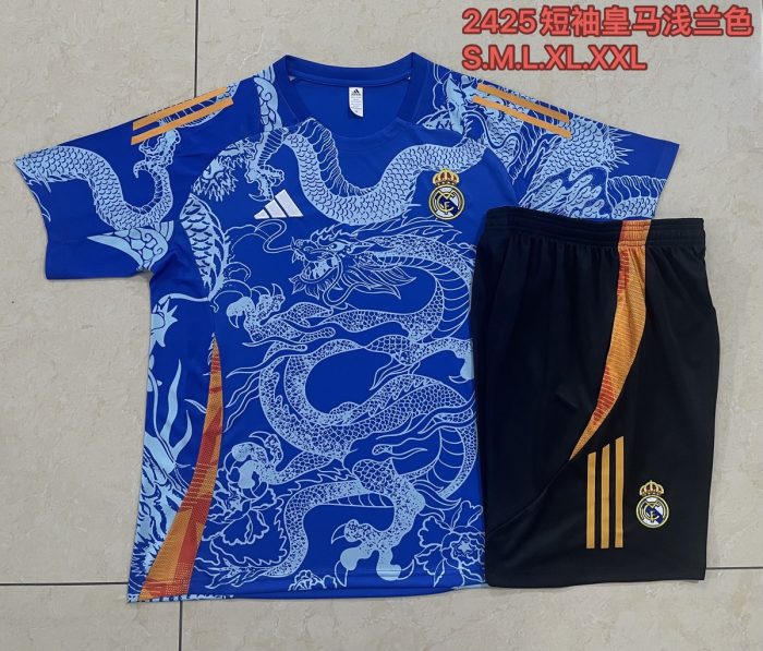 Real Madrid 24-25 Light Blue (Spray Ink Dragon) Short Sleeve Training Suit - 图片 9