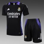 Real Madrid 24-25 Black Short Sleeve Training Shirt with Purple Collar