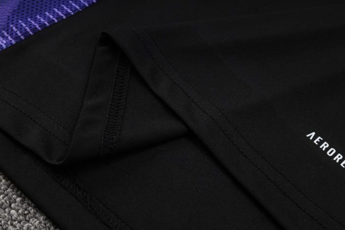 Real Madrid 24-25 Black Short Sleeve Training Shirt with Purple Collar - 图片 5