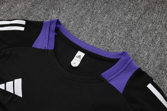 Real Madrid 24-25 Black Short Sleeve Training Shirt with Purple Collar - 图片 7
